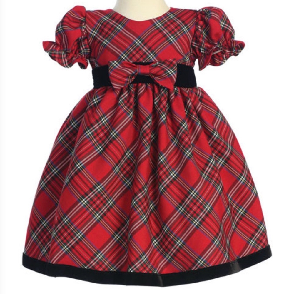 Classic Red Plaid Girls' Formal Dress with Bow